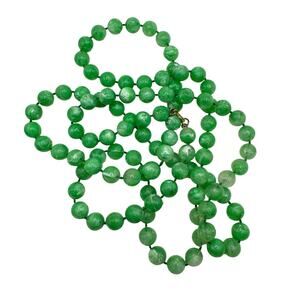 Faux Jade Long Strand Beaded Necklace Fashion Costume Jewelry